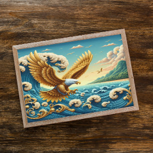 Majestic Eagle Flying Over A Wave Freedom Poster