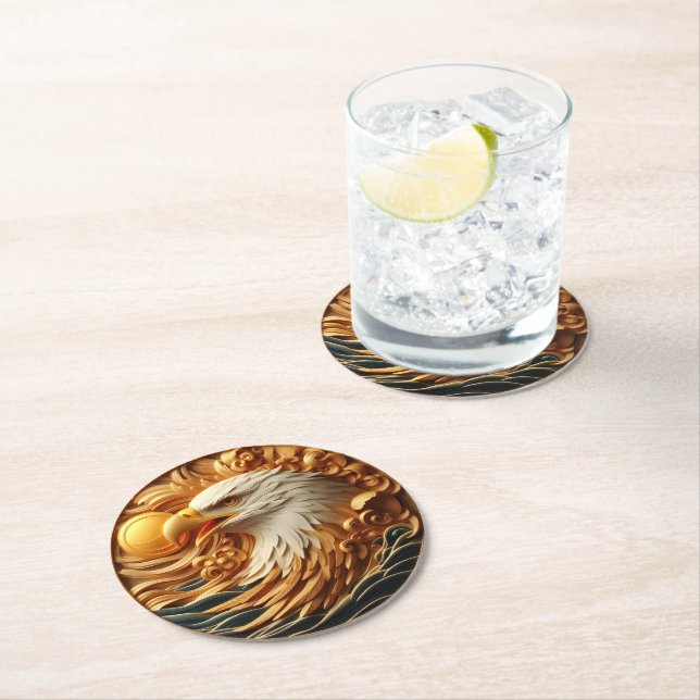 Majestic Eagle Grasping a Ball Round Paper Coaster (Insitu)