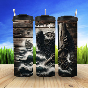 Majestic Eagle Holding Ship’s Wheel Thermal Tumbler