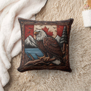Majestic Eagle in Front of Canadian Landscape Cushion
