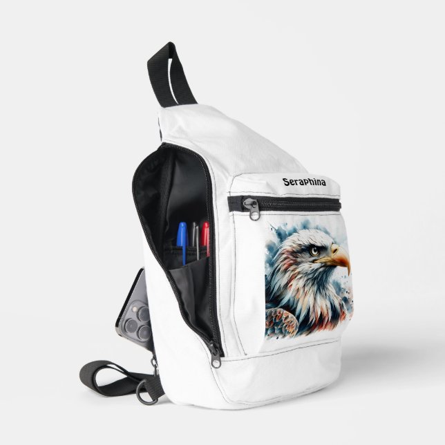 Majestic eagle in stunning watercolor style sling bag (Open)