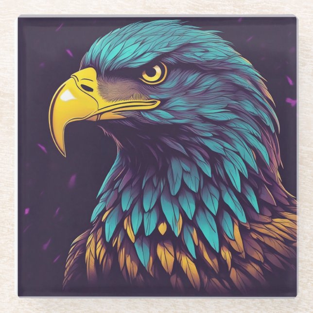 Majestic Eagle in vibrant Colours Glass Coaster (Front)