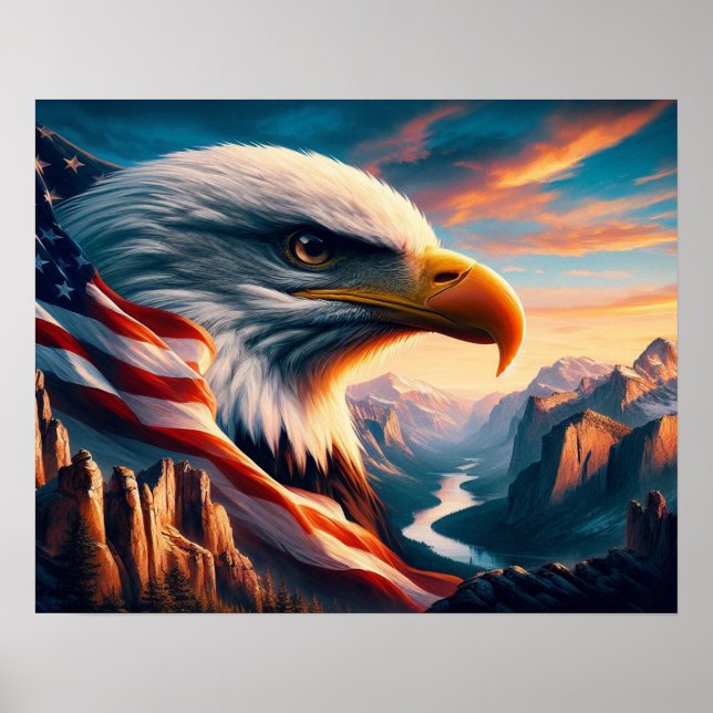 Majestic Eagle Merged With American Flag20x16 Poster (Front)