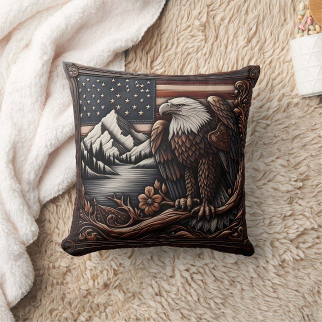 Majestic Eagle on American Flag Relief Artwork Cushion (Blanket)