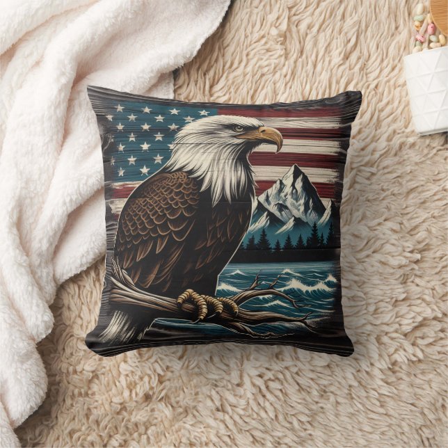 Majestic Eagle on Branch With American Theme Cushion (Blanket)