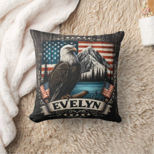 Majestic Eagle Over American Landscape Cushion