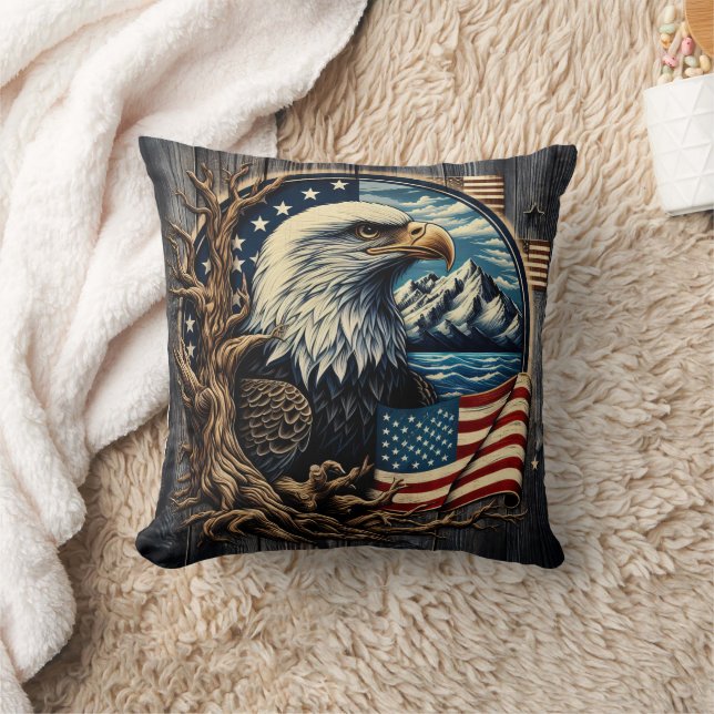 Majestic Eagle Overlooking Mountain Lake Cushion (Blanket)