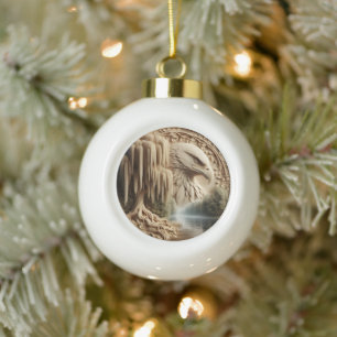 Majestic Eagle Overlooking Serene Lake  Ceramic Ball Christmas Ornament