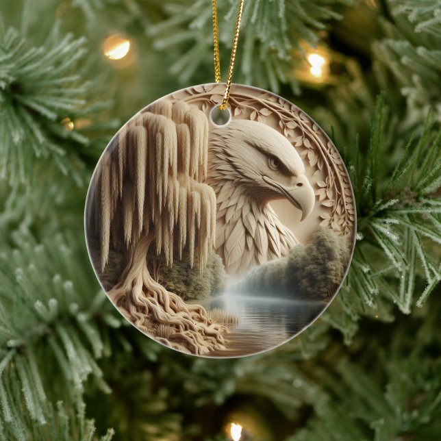Majestic Eagle Overlooking Serene Lake  Ceramic Tree Decoration (Tree)
