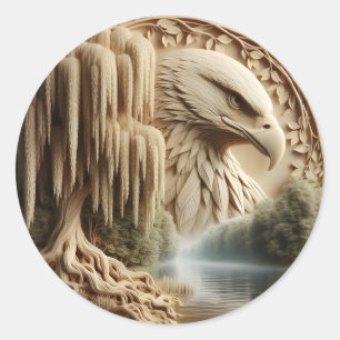 Majestic Eagle Overlooking Serene Lake Classic Round Sticker