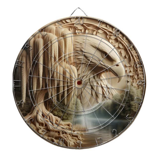 Majestic Eagle Overlooking Serene Lake  Dartboard (Front)