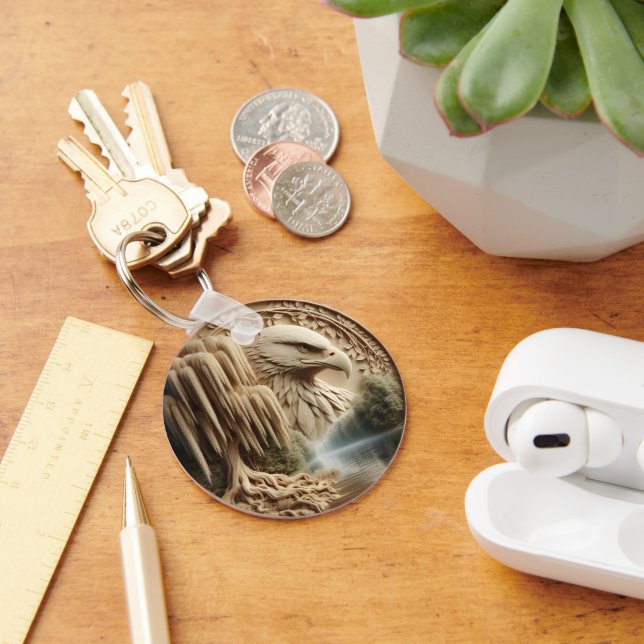 Majestic Eagle Overlooking Serene Lake  Key Ring (Desk)
