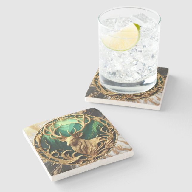 Majestic Eagle Overlooking Serene Lake Stone Coaster (Side)