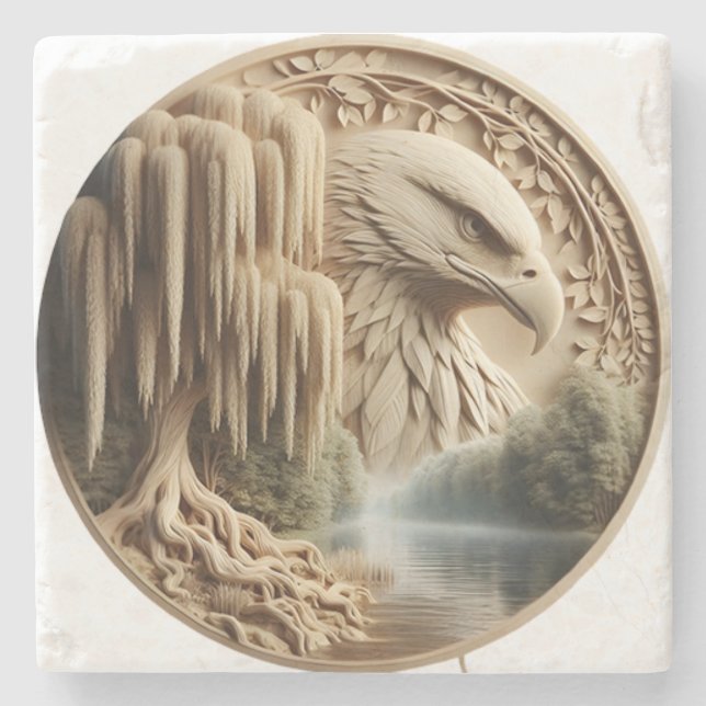 Majestic Eagle Overlooking Serene Lake Stone Coaster (Front)