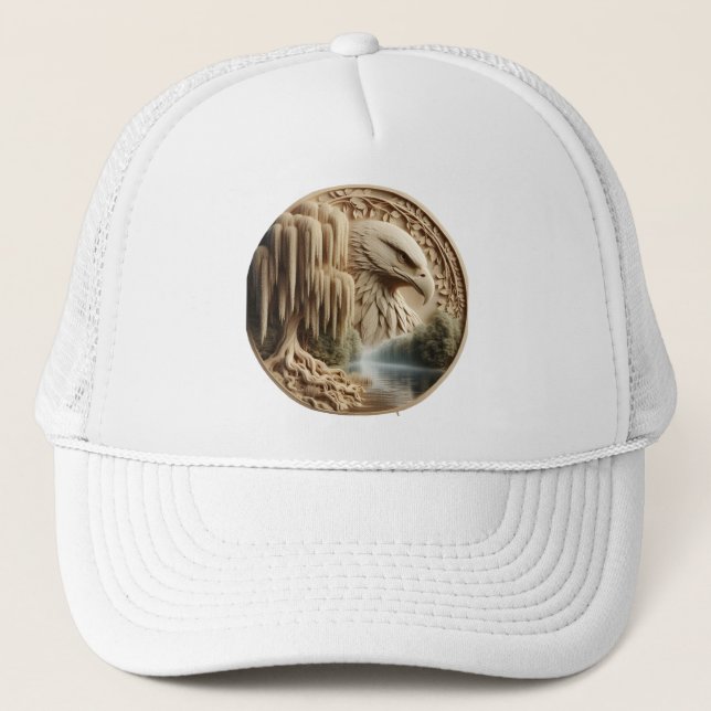 Majestic Eagle Overlooking Serene Lake  Trucker Hat (Front)