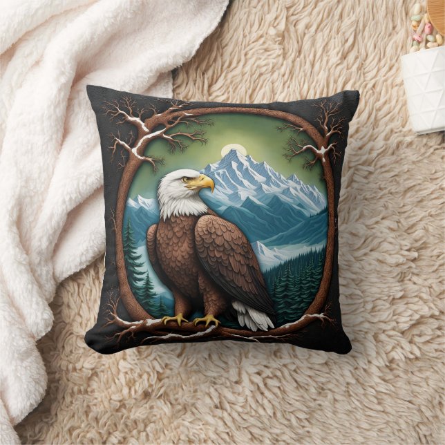 Majestic Eagle Overlooking Snowy Mountains Cushion (Blanket)