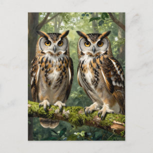 Majestic Eagle Owls Forest Perch Postcard
