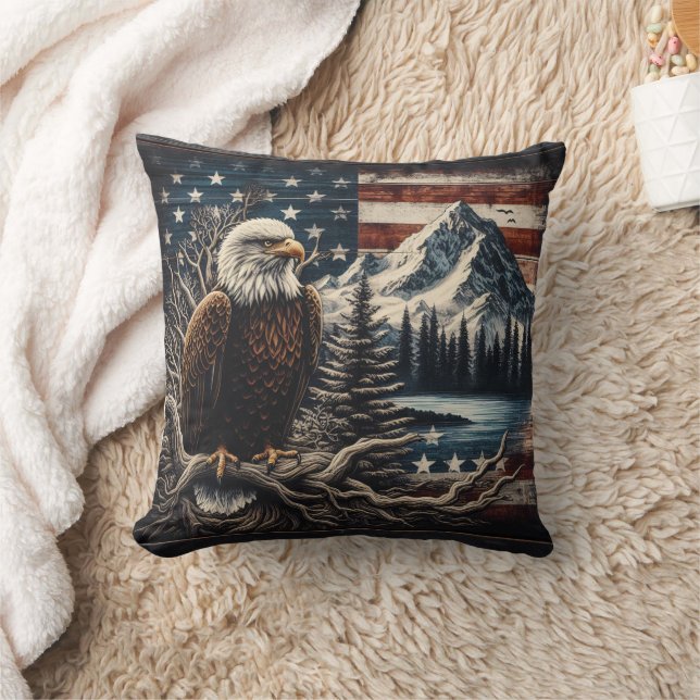 Majestic Eagle Perched Near Mountains and Sunset Cushion (Blanket)
