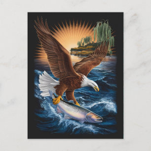 Majestic Eagle Soaring Above Fishes Below Postcard