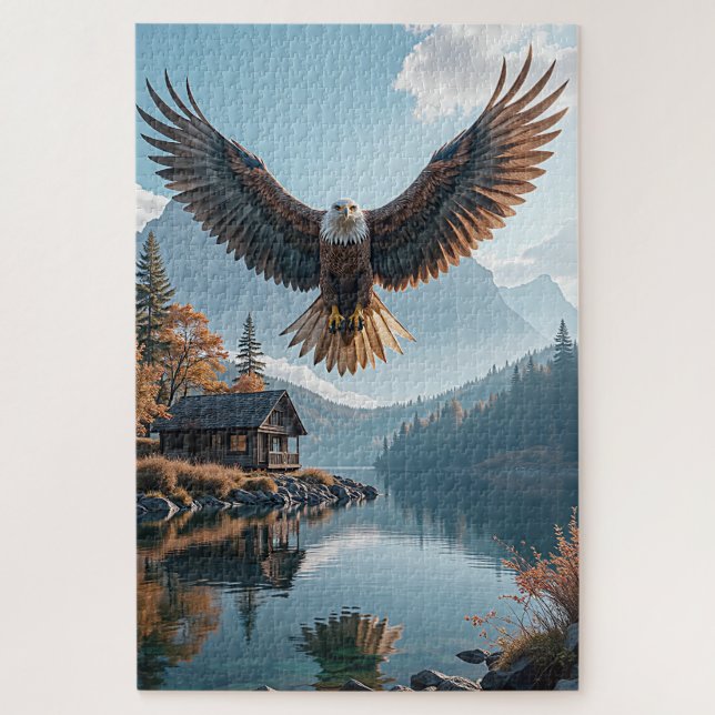 Majestic Eagle Soaring Over a Serene Lakeside  Jigsaw Puzzle (Vertical)