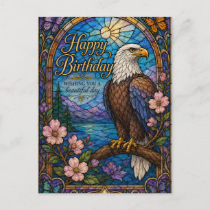 Majestic Eagle Stained Glass Birthday Postcard
