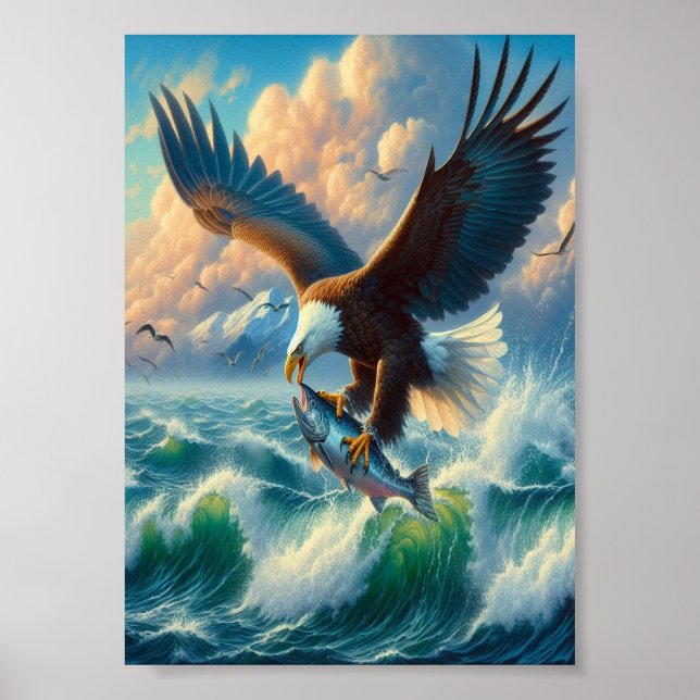 Majestic Eagle Swooping Down to Catch Fish 5"x7" Poster (Front)