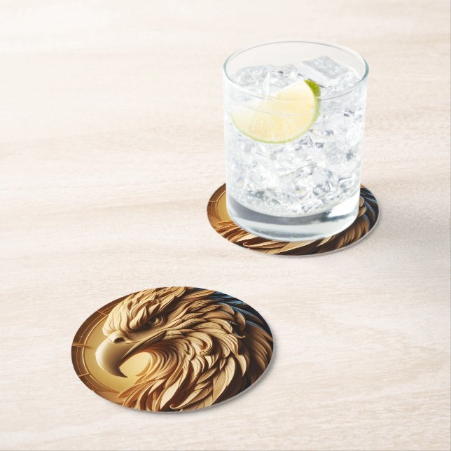 Majestic Eagle Timekeeper Round Paper Coaster (Insitu)