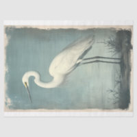 Majestic Egret in Coastal Watercolor Decoupage