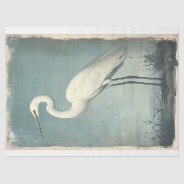 Majestic Egret in Coastal Watercolor Decoupage Tissue Paper (Front)