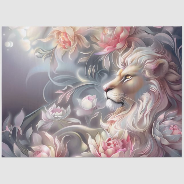 Majestic Elegant  Floral Lion Head Decoupage  Tissue Paper (Front)