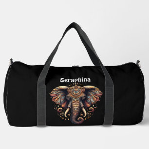 Majestic elephant adorned with intricate patterns duffle bag