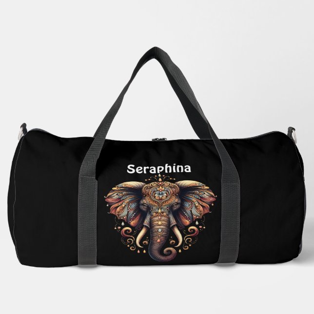Majestic elephant adorned with intricate patterns duffle bag (Front)