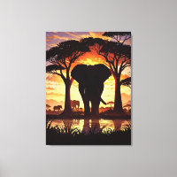 Majestic Elephant at Sunset in the African Savanna
