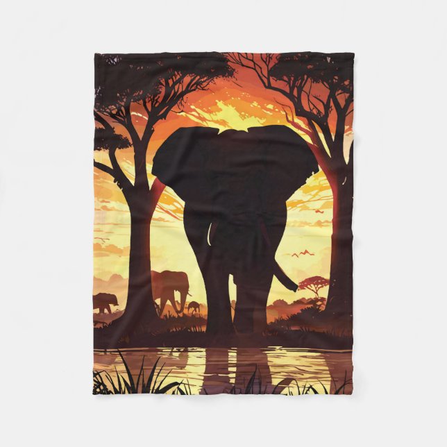 Majestic Elephant at Sunset in the African Savanna Fleece Blanket (Front)