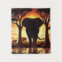 Majestic Elephant at Sunset in the African Savanna