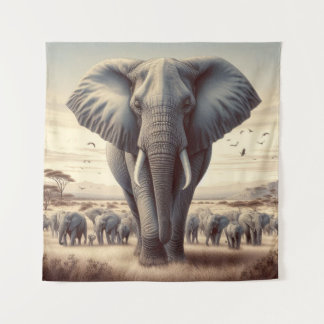 Majestic Elephant Herd Tapestry