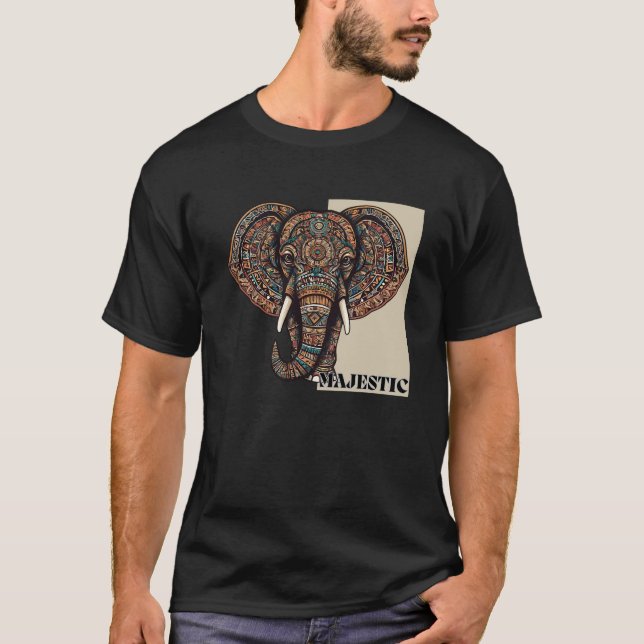 Majestic Elephant in Aztec Design T-Shirt (Front)