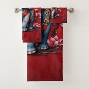 Majestic elephant in traditional Japanese style. Bath Towel Set