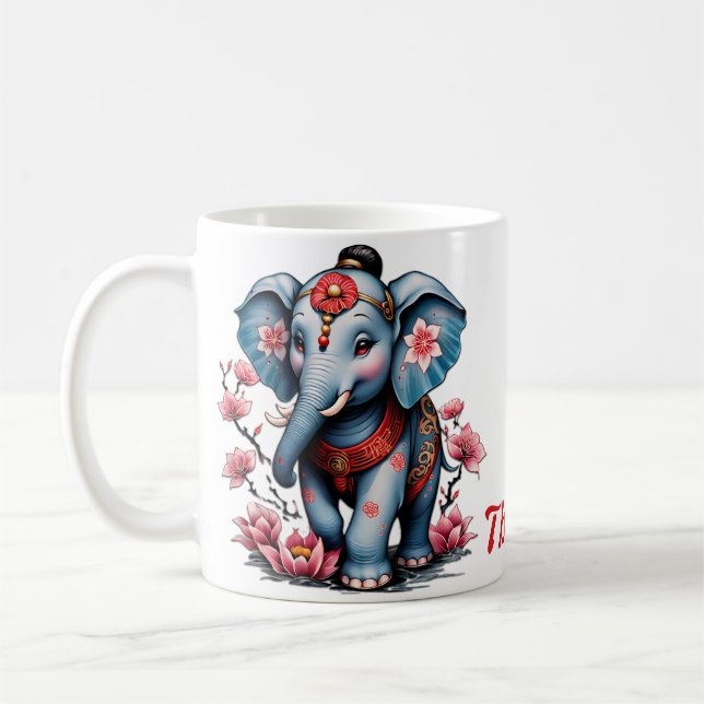 Majestic elephant in traditional Japanese style.  Coffee Mug (Left)