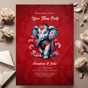 Majestic elephant in traditional Japanese style. Invitation