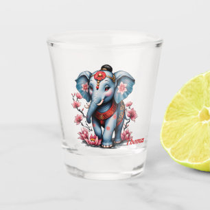 Majestic elephant in traditional Japanese style.  Shot Glass