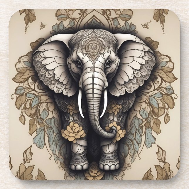 Majestic Elephant Mandala Coaster (Front)