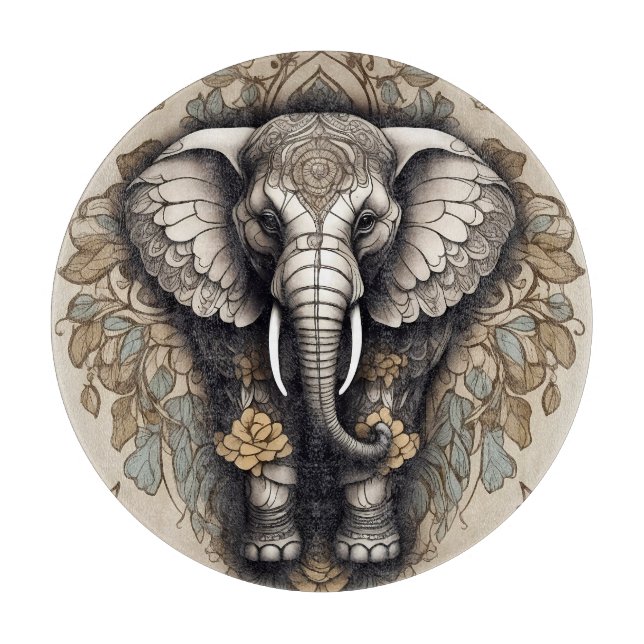 Majestic Elephant Mandala Cutting Board (Front)