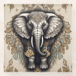 Majestic Elephant Mandala Glass Coaster