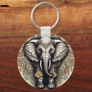 Majestic Elephant Mandala Key Ring