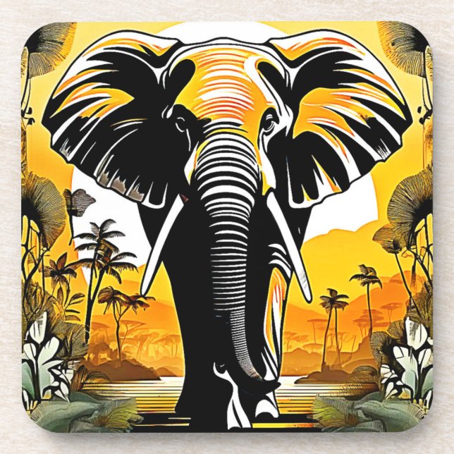 Majestic Elephant Sunset Coaster (Front)