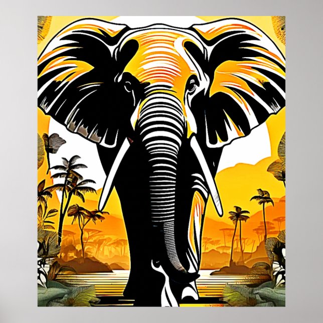 Majestic Elephant Sunset Poster (Front)