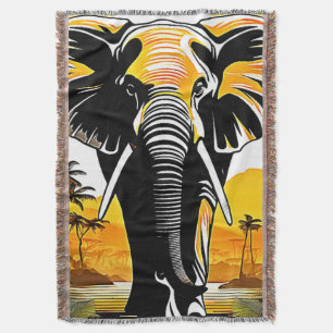 Majestic Elephant Sunset Throw Blanket