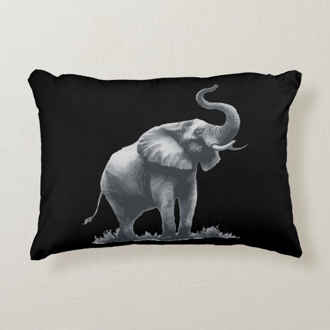 Majestic Elephant with Raised Trunk Grey Black  Decorative Cushion (Front)