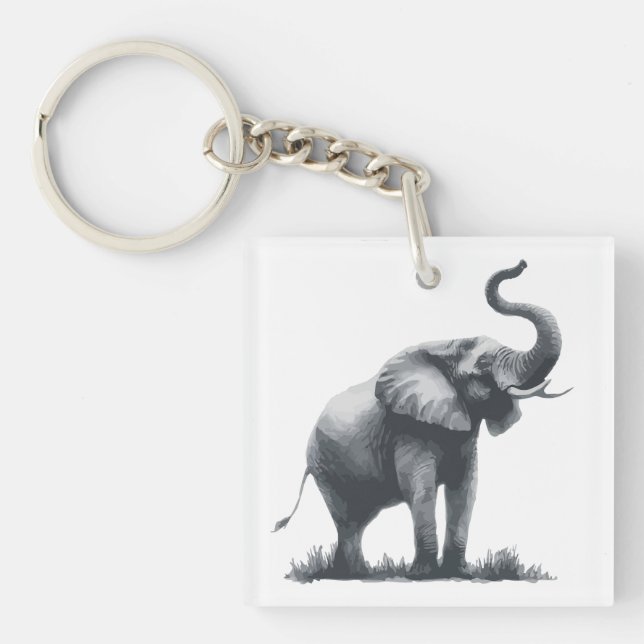 Majestic Elephant with Raised Trunk  Key Ring (Front)